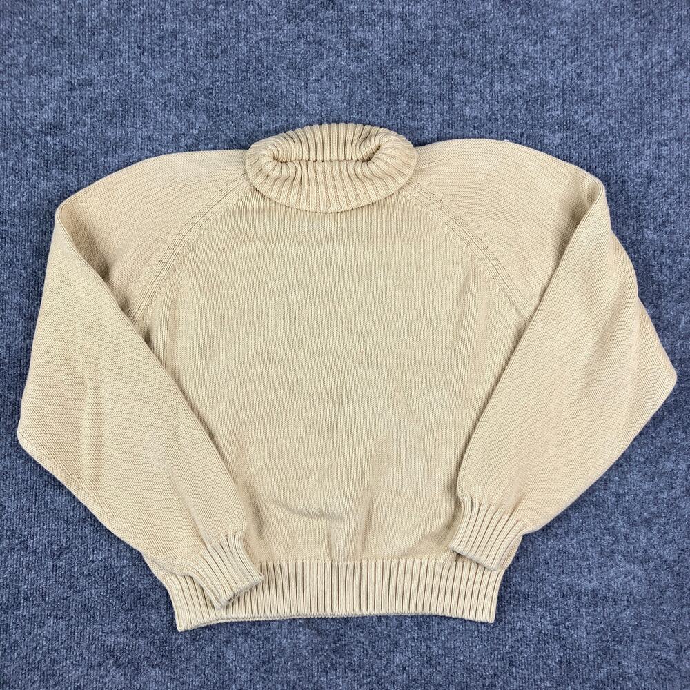 Lands' End Sweater Womens Medium Beige Turtleneck Knit 100% Cotton